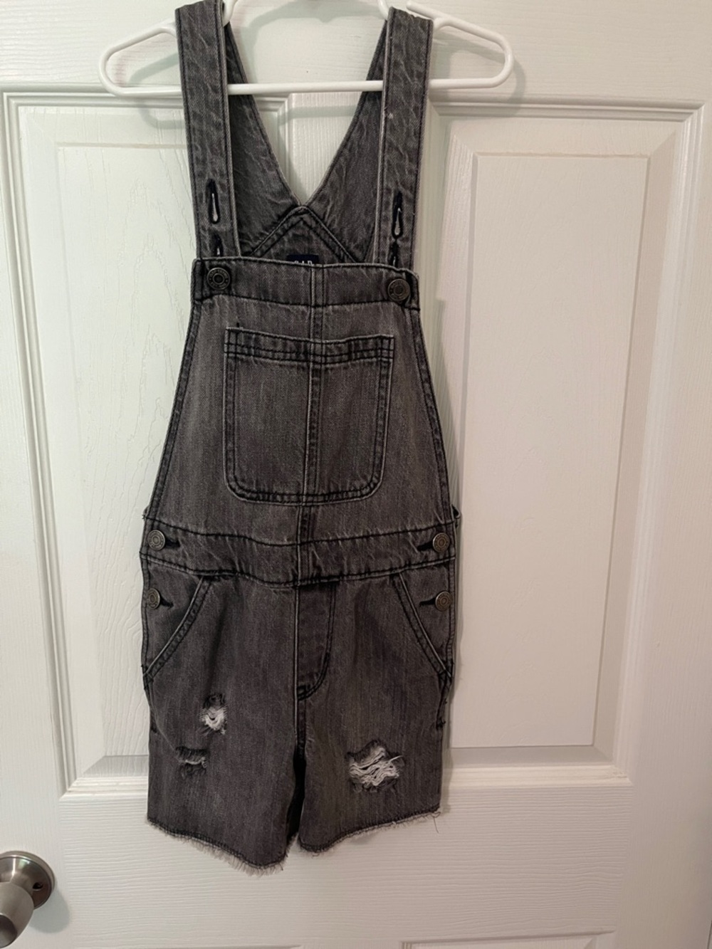 GAP Kids Gray Distressed Denim Overall Shorts